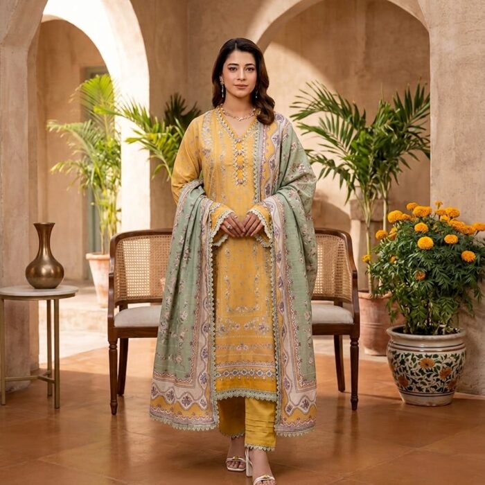 Mausummery Winter Unstitched Yellow Linen Suit "Marigold"