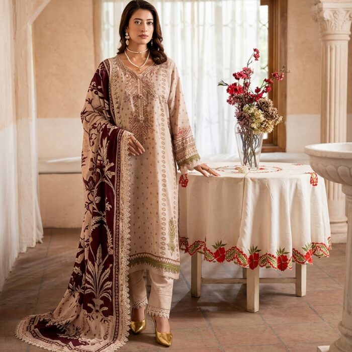 Mausummery Lily 3 Piece Digital Printed Linen Suit – Winter Vol 1
