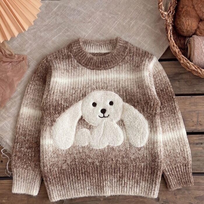 Mailetang Kids Gradient Brown Striped Cute Bunny Pullover