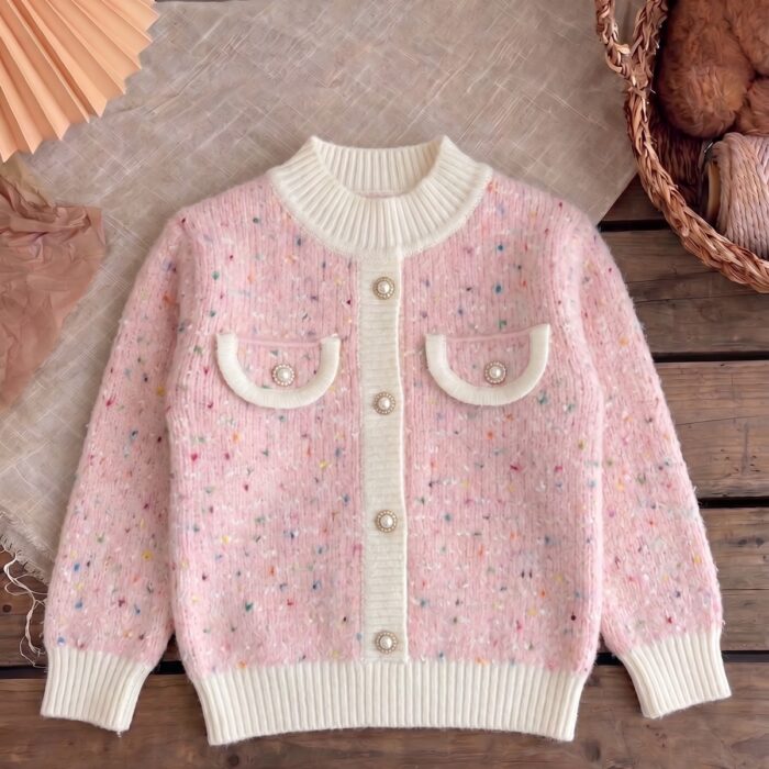 Mailetang Kids Pink Tweed-Style Knitted Cardigan Jacket