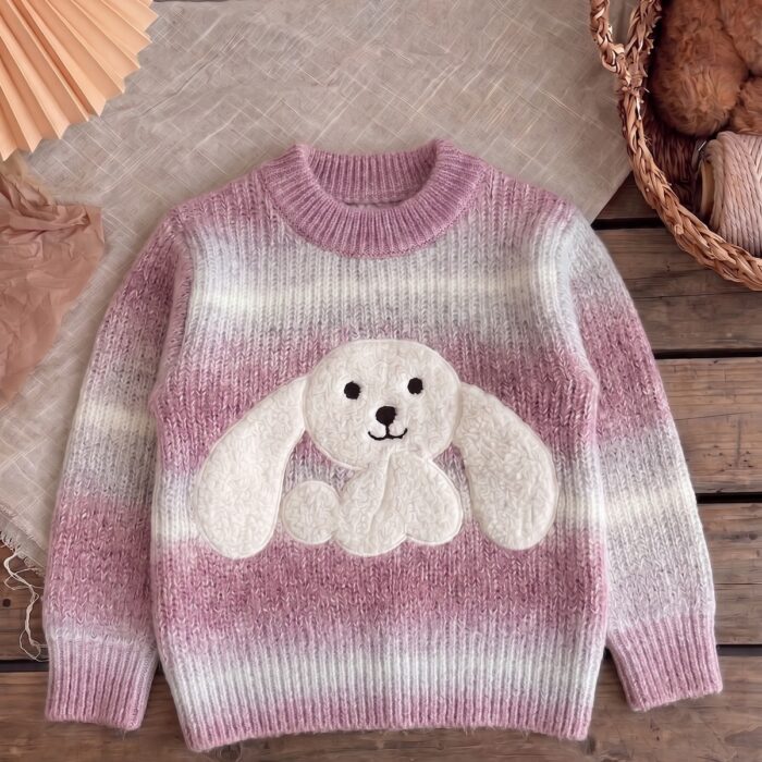 Mailetang Pink Gradient Bunny Patch Knitted Sweater