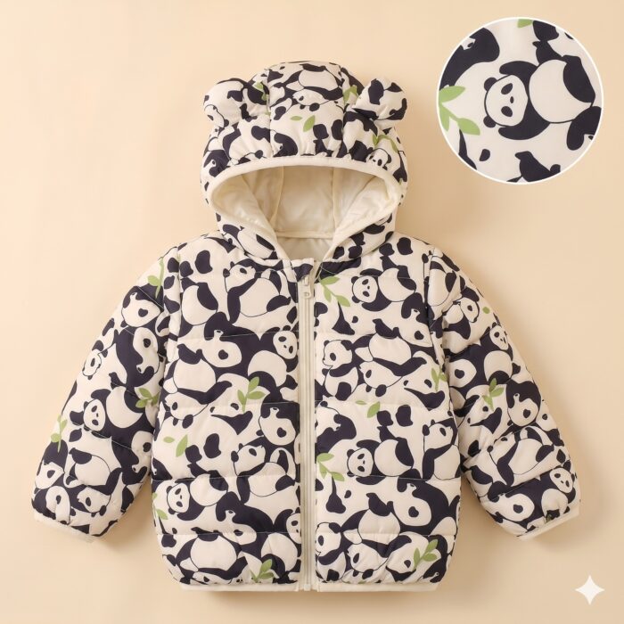 Yellow Duck Black & White Panda Pattern Hooded Winter Coat