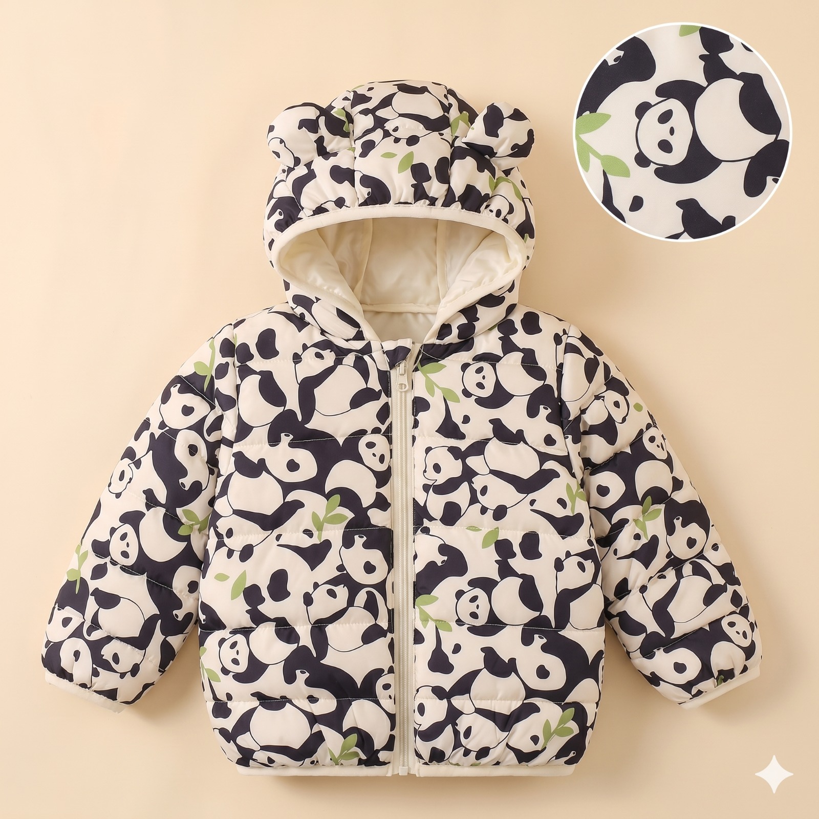 Yellow Duck Black & White Panda Pattern Hooded Winter Coat