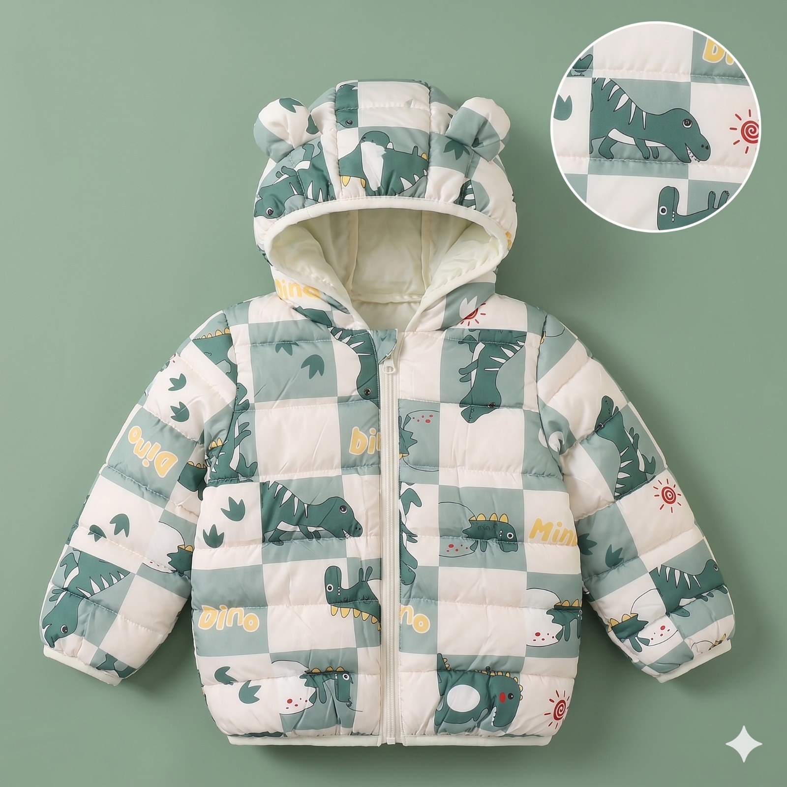 Yellow Duck Dino Ears Puffer Jacket